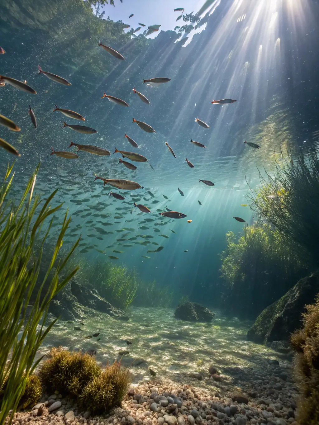 A close-up shot of a fish being released back into the river after a monitoring and tagging program, emphasizing the importance of species conservation.